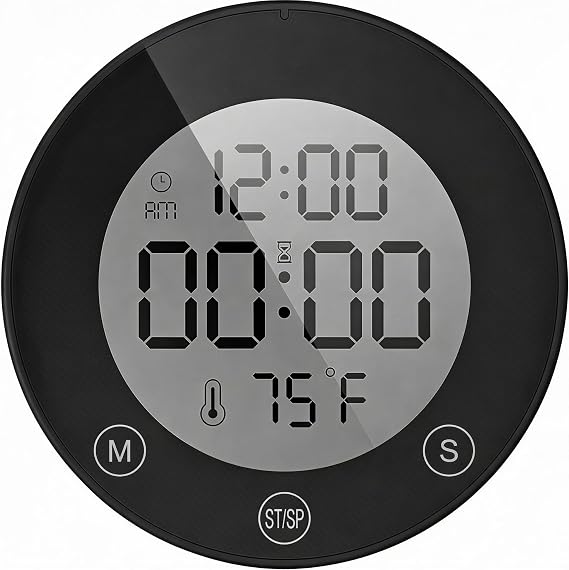 KADAMS Shower Clock Waterproof Bathroom Timer Digital Wall Clock with Countdown, Magnetic Kitchen Clock with Temperature & Humidity, Suction Cup for Kids Shower Spa Cook Bath (Matte Black)