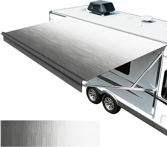 RV Awning Fabric Replacement,Camper Awning 19.5 oz 5-Layer Heavy Duty Waterproof Vinyl Universal RV Awning Fabric for All Brands Camper,Trailer, Motorhome Awnings,Grey Fade 11'2''