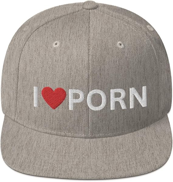 I Love Porn Hat - Snapback for Men, I Heart Porn, Offensive Gifts, Funny Hats, for Him Heather Grey