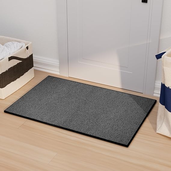 AREDO Door mat with Non Slip Rubber Backing 2 * 3 ft, Washable Soft Floor Carpet for Kitchen, Hallway, Entryway Indoor, Bedroom, Laundry, Low Pile Area Rugs, Solid Color with Pointillism Style, Black