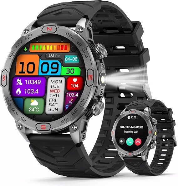 Smart Watch for OnePlus 8 - with LED Flashlight, 1.43" AMOLED Display, Outdoor Smartwatch with Compass/Altitude/Air Pressure, Waterproof Fitness Tracker Watch