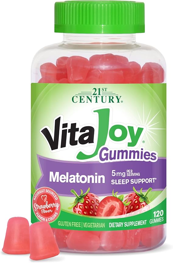 21st Century VitaJoy Melatonin 5mg Gummies (120 Count), Strawberry Flavor Chewable Sleep Aid for Adults, Promotes Relaxation and Restful Sleep, Non-Habit Forming, Gluten-Free