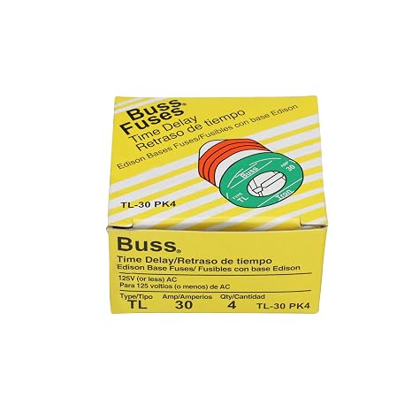 Bussman TL-30PK4 30 Amp TL Edison Plug Time Delay Fuse 4 Count