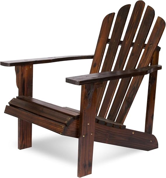 Shine Company Westport Wooden Adirondack Chair, Outdoor Patio Firepit Chairs, Back & Seat Pre-Assembled, Burnt Brown