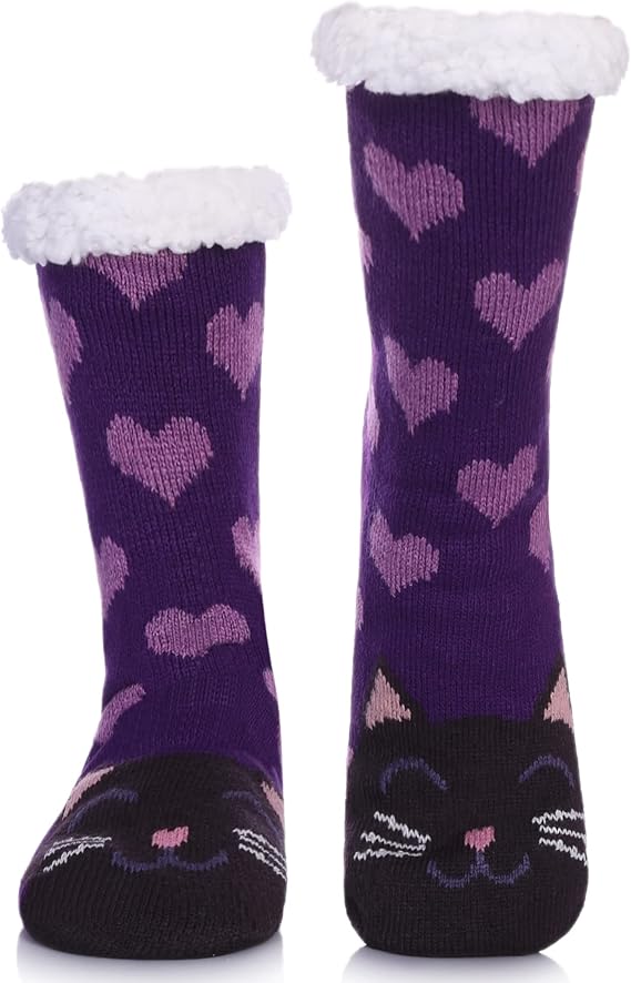 LINEMIN Womens Winter Slipper Socks With Grippers Cozy Warm Cute Fuzzy Slipper Socks