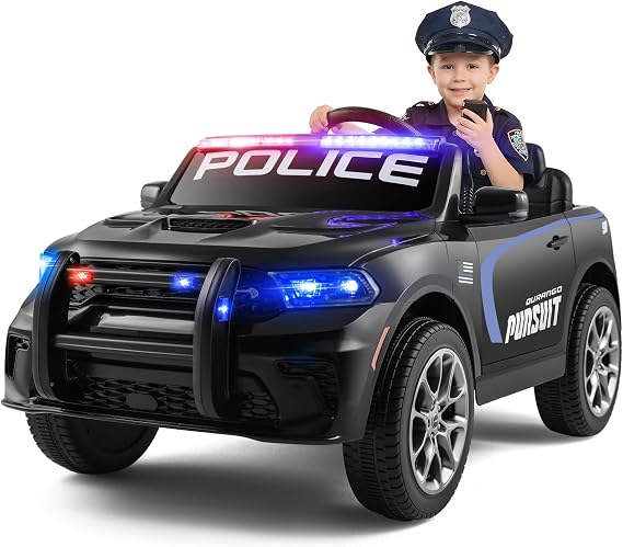 12V Kids Ride On Police Car, Licensed Dodge Durango Electric Ride On SUV with Remote Control,Dual 390 Motors, LED Lights, Music, Bluetooth, Siren, Megaphone Battery Powered Ride On Toy for Kids, Black