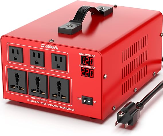 6000VA Step Up/Down Voltage Transformer Converter 110/120V to 220/240V | Auto Input Recognition,3 US & 3 Universal Outlets, LCD Display,for Home Appliances,International Travel, Workshop, Power Tool