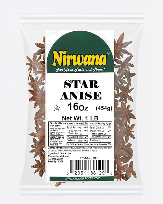 Star Anise Whole 1lb Illicium Verum Aromatic Spice for Cooking, Baking, Tea & Masala Fresh, Natural & Kosher Free