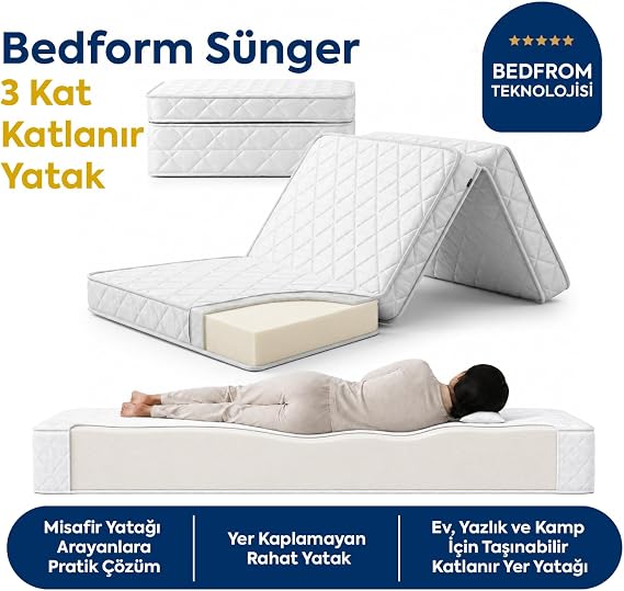 Homedius Bedform Sünger 3 Kat Katlanır Yatak 90x190x12 Beyaz