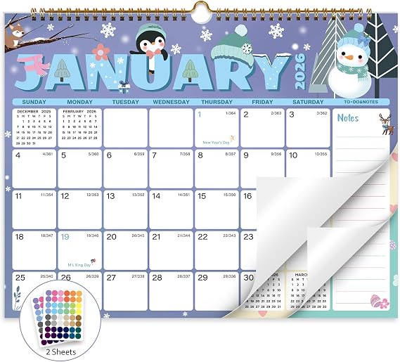 XISIDO 2026 Calendar, Wall Calendar 2026-2027, 18 Month Calendar January 2026 - June 2027, 14.8" X 11.5", Calendar with Twin-Wire Binding, Hanging Hook and Julian Dates (Seasonal Designs)