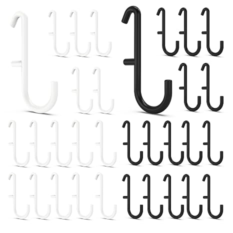 Pegboard Hooks for IKEA Skadis Pegboard 32Pack[16Pack Black S Hook + 16Pack White S Hook]