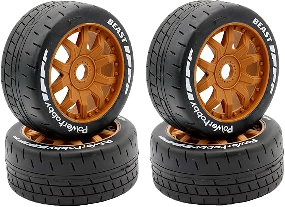 1/8 GT Beast Belted Mounted Tires Soft 17mm Wheels (4) Arrma Infraction/Limitless HoBao GRP (Brwon)