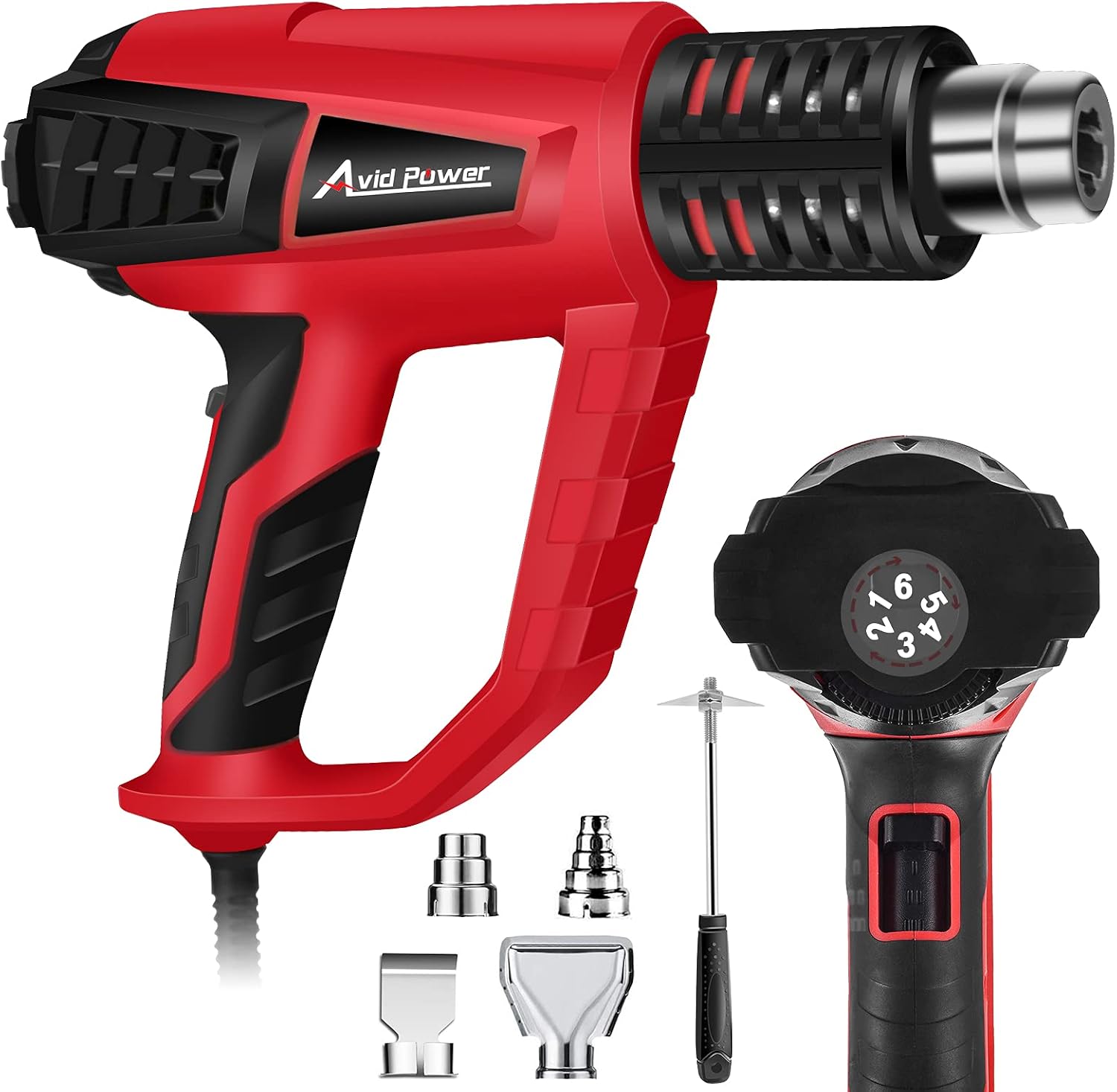 AVID POWER Variable Temperature Heat Gun, 1500W Hot Air Gun 122℉-1022℉, 3-Temp Settings, Five Nozzle Attachments for Crafts, Tube Bending, Stripping Paint