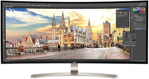 LG 38UC99-W UltraWide Monitor 38 21:9 Curved QHD+ (3840 x 1600) IPS Display, sRGB 99%, 1ms Motion Blur Reduction, USB Type-C, Bluetooth Speakers with Rich Bass Silver/White