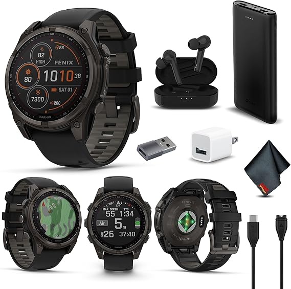 Garmin Fenix 8 Smartwatch Solar 47mm (Carbon Gray) with Accessories Bundle