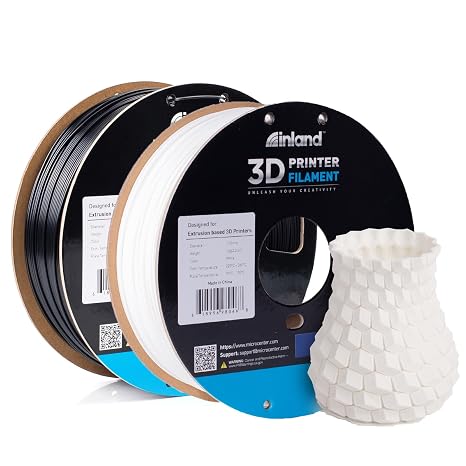INLAND ABS Filament 1.75mm Black & White 2 Pack 3D Printing Filament - 2kg Cardboard Spool (4.4 lbs), Dimensional Accuracy +/- 0.03mm, Heat Resistant ABS