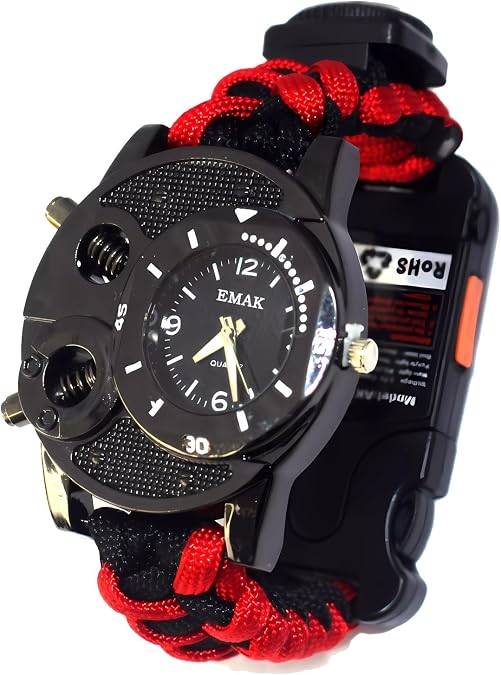 Tactical Survival Watch, Nylon 7-Core Paracord Woven, Compass, Emergency Whistle, Your Reliable Wilderness Companion!