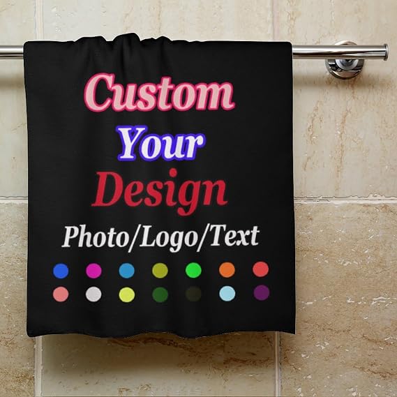 Custom Hand Towel, Add Your Own Image/Text/Logo Personalized Hanging Towel Customized Face Towel for Bathroom Kitchen Gym Travel Yoga Daily Use, 13.8 x 28.7 in, Black