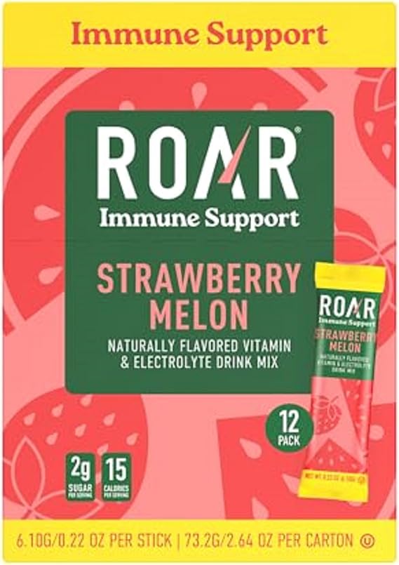 ROAR Immune Support Powder - Hydration Packets with Zinc and Elderberry - Electrolytes Powder - No GMOs, Gluten Free - Strawberry Melon - 12 pc