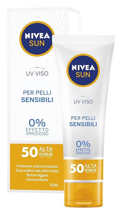 Nivea Sun Face Protection Cream for Sensitive Skin, Lightweight Fragrance-Free, Non-Greasy Daily Face Care, Gentle Formula with Antioxidants, Dermatologically Tested, Travel Size, 50 ml/1.69 fl oz