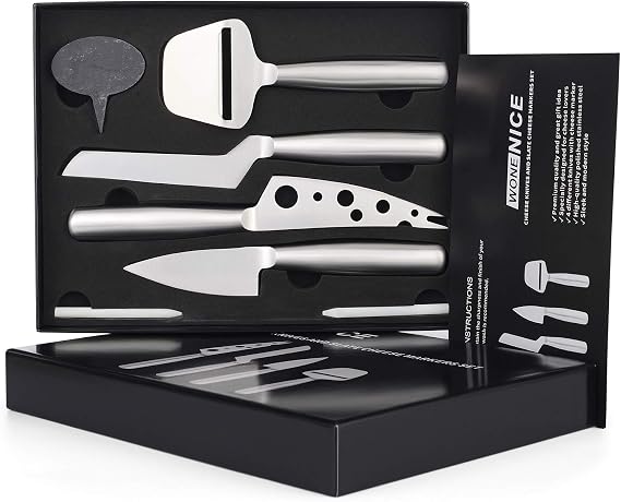 WoneNice Cheese Knives Set, Collection Cheese Knife Gifts Set with 3 Long Handle Cheese Knife & Cheese Slicer For All Types of Cheese
