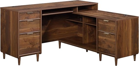 Sauder Clifford Place L-Desk, L: 59.06" x W: 53.54" x H: 30.2", in Grand Walnut finish
