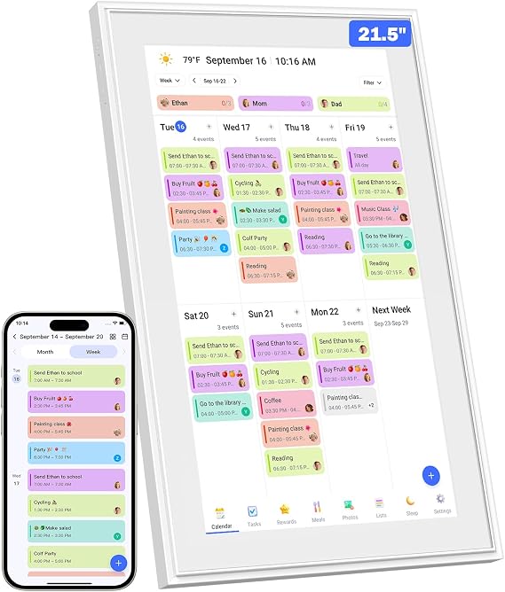 Canupdog Digital Calendar, 21.5 Inch Electronic Calendar Chore Chart & Wall Planner, IPS HD Touchscreen Interactive Display for Family Schedules Gifts for Women Mom