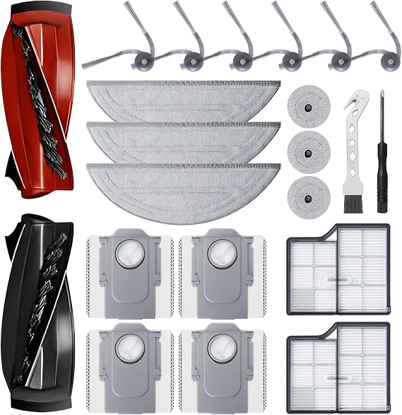 Accessories Kit for Saros 10 Robot Vacuum Replacement Parts, 1 Main Brush Set, 2 Filters, 6 Mop Pads, 6 Side Brushes, 4 Dust Bags, 1 Cleaning Brush, 1 Screwdriver