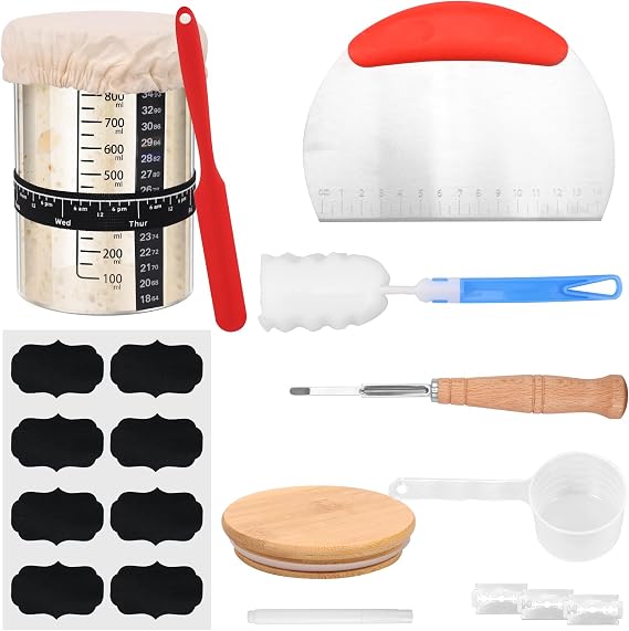Sourdough Starter Set Sourdough Starter Kit 600 ml Fermentation Jar with Spatula Thermometer Silicone Spatula Reusable Sourdough Bread Baking Accessories (a)