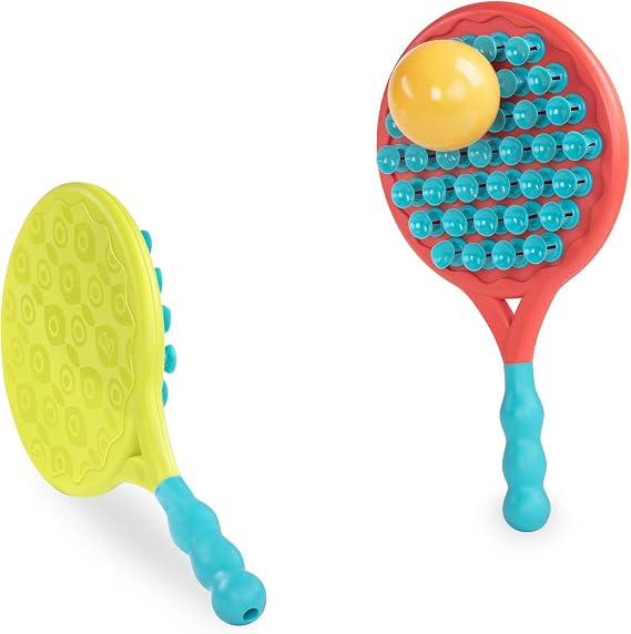 B. toys Paddle Popper Catch and Toss Paddle Game Set, Red and Green, Summer | Includes 2 suction paddles and 1 lightweight ball for backyard, park, or poolside catch play, Summer, Outdoor Play, 3+ Years