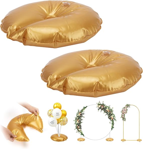 2 Pcs Golden Water Bag for Arch Stands Base, Balloon Arch Base Weights, Heavy Weight Water Bag for Wedding Birthday Party Arch Backdrop Stand, Metal Arch Frame, Thickened Water Fillable Base