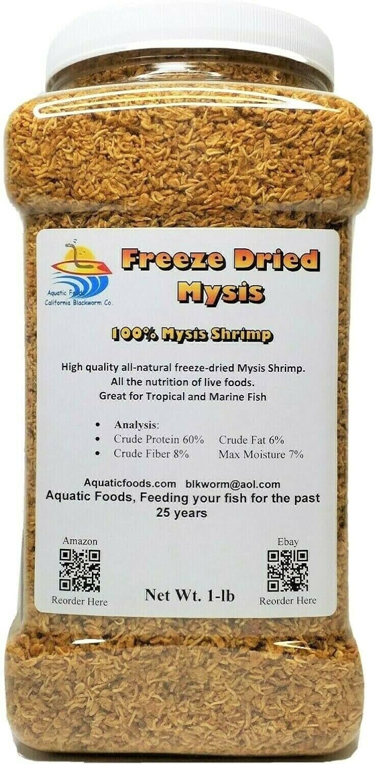 Aquatic Foods Inc. 16oz. Mysis, Freeze Dried Mysis Shrimp for All Tropicals, Marines, Corals, Anemones, Cichlids, Aquatic Turtles, Koi &amp;amp;amp; Pond Fish. 16oz Jar