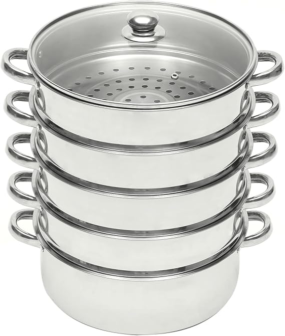 Stainless Steel Steamer Pot, 5 Tier 10.24in Steamer Cookware Pot Stacked Stream Pot Steaming Cookware Saucepot Multi-layer Boiler Steaming with Handle (5 Tier,10.24in)