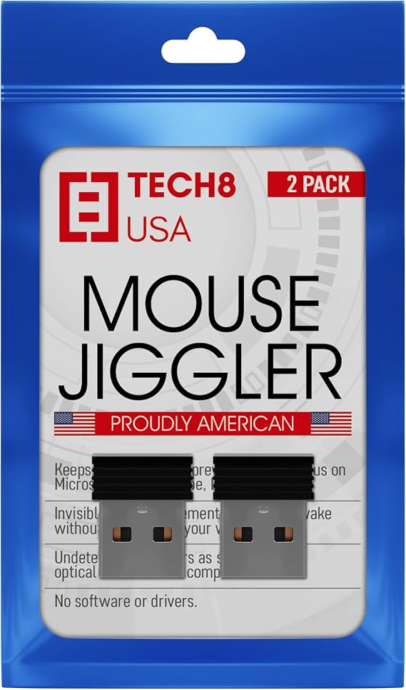 TECH8 USA, Undetectable USB Mouse Jiggler, Works in Background, Keeps Teams, Skype, Lync and PC Active, No Software, Plug-and-Play- US Company- 2 Pack