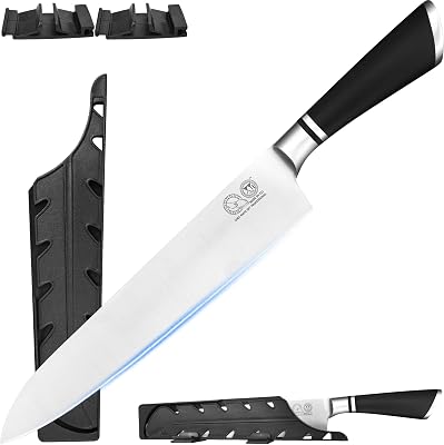 XYJ Professional Japanese Chef Knife With Sheath, Stainless Steel 9.5 Inch Slicing Cooking Knife, Meat Cleaver for Meat Cutting, Kitchen Knife, Ergonomic Handle