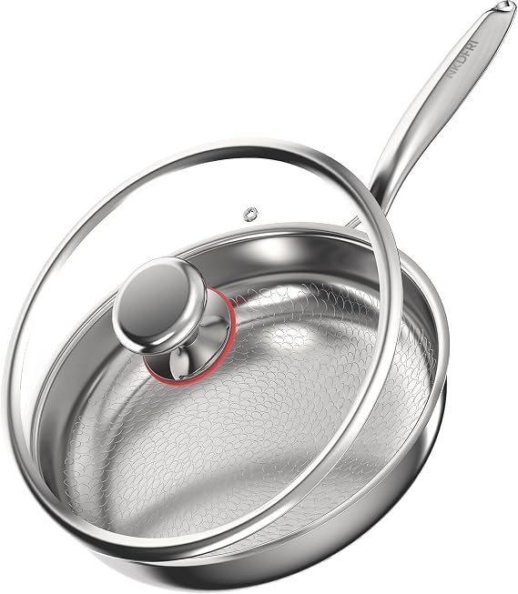 Titanium Pans for Cooking 11 Inch Hammered Pro Frying Pan with Lid,