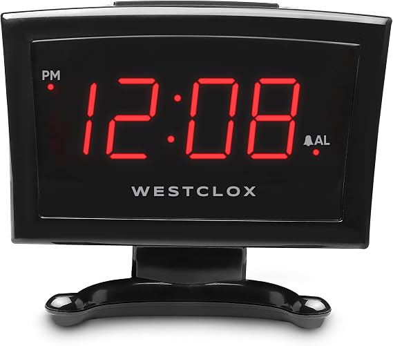 Westclox Plasma LED Alarm Clock for Adults 0.9-Inch Display, USB-C Charging, Battery Backup, 3-Level Dimmer, Compact Digital Clock (Black)