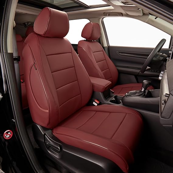 EKR Custom Fit Hyundai Santa Fe/HEV/PHEV 2019-2023 Seat Covers,Full Set | Fits 2019-2023 Santa Fe & 2021-2023 HEV & 2022-2023 PHEV(5-seats,Driver's W/No Thigh Support),Faux leather(Burgundy)