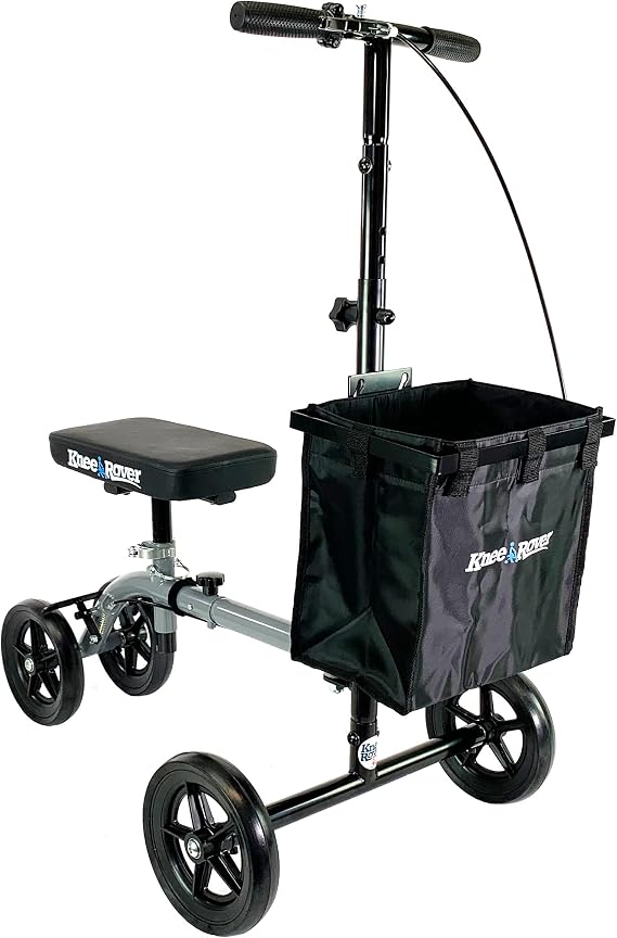 KneeRover Ultra Knee Walker Lightweight Economy Steerable Knee Scooter for Adults for Foot Surgery Broken Ankle Foot Injuries - Knee Rover Scooter for Broken Foot Injured Leg with Basket Gray (Gray)