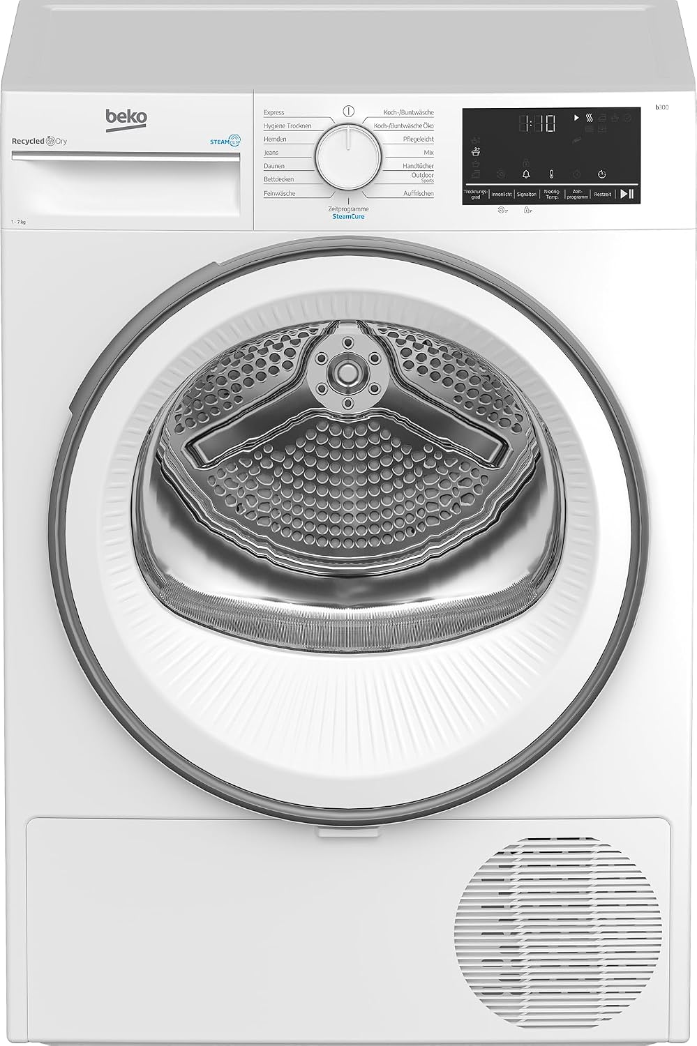 Beko B3T41239A Tumble Dryer 7 kg Front-Loading Heat Pump Dryer SteamCure Steam Function Combined Filter Mechanism 15 Programmes Wrinkle Protection AquaWave Gentle Drum 54.3 cm Deep White [Energy Class D]