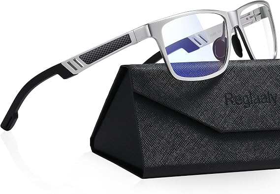 Blue-Light-Blocking-Glasses Men/Women Gaming Glasses Computer Screen Eyeglasses Metal Frame (silver)