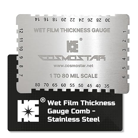 Cosmostar Wet Film Thickness Gauge Comb - 1-80 Mil Scale, Stainless Steel Coating Thickness Measurement Tool for Paints, Resins, Varnishes, and Gel Coats