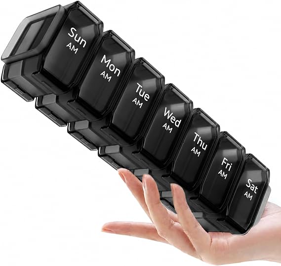 Extra Large Pill Organizer 2 Times a Day XL Pill Box 7 Day with Big AM/PM Compartments Fits Large Vitamins, Supplements & Gummies, for 7 or 14-Day Use, Color-Coded, Senior-Friendly, No Spills