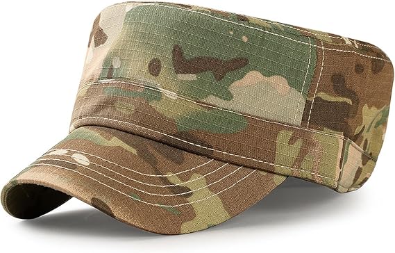 Camouflage Military Army Cadet Hat Flat Top Hat for Men Adjustable Daily Sports Camping Hat Flat Top Baseball Caps