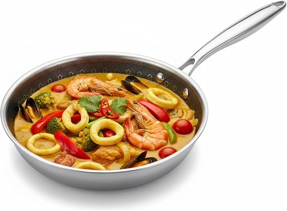 vivicreate 11 Inch tri-ply Stainless Steel Induction Fry frying Pan pans skillets with Honeycomb Carving, Stay-Cool Handle, PFOA Free Cookware, Dishwasher & Oven Safe,Compatible with All Cooktops