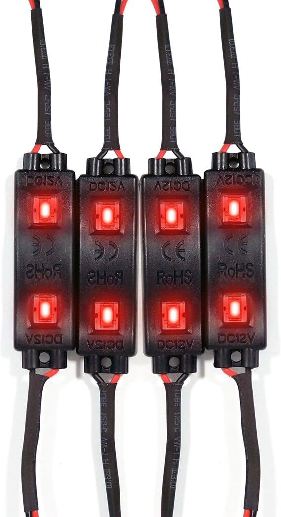 POD SMD 2 LED 5730 Wide Angle Module Waterproof 12V Edge Cabinet Strip/Automotive Lighting (4 Pack) (Red)