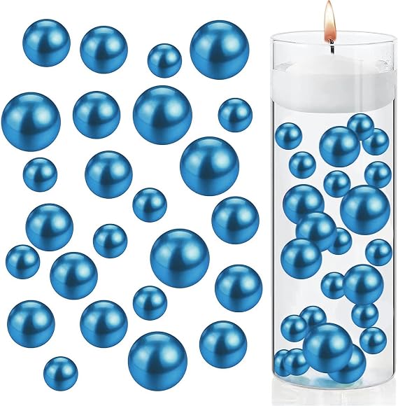 8/14/20mm Floating Pearls for Centerpieces Vases, 150 PCS Floating Pearls for Vase Fillers, Dark Blue No Hole Beads for Crafts, Candle Centerpiece, Table Scatters