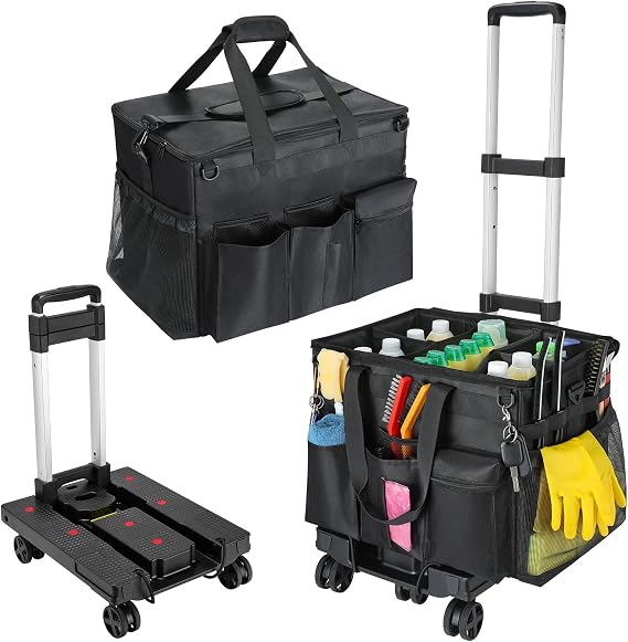Housolution Extra Large Rolling Cleaning Caddy Bag with Wheels, Black