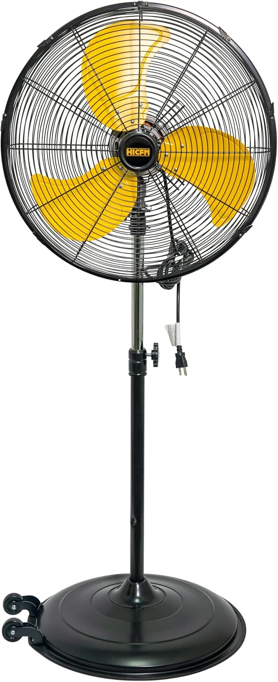 HiCFM 20 inch Pedestal Fan, 3-Speed 5000 CFM High Velocity Standing Fan | 50 Tilting stand fan with 1/5 Powerful Motor for Commercial Industrial Warehouse Gym Garage - UL Safety Listed