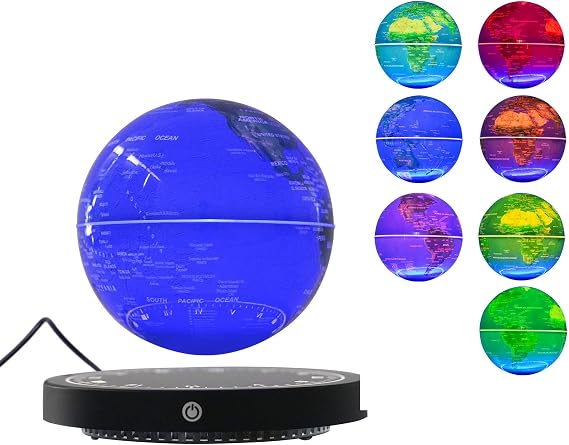 Floating Globe Lamp, 6" Magnetic Levitating Globe Floating World Map w/LED Light Base for Home Office Desk Decor Creative Birthday Gifts